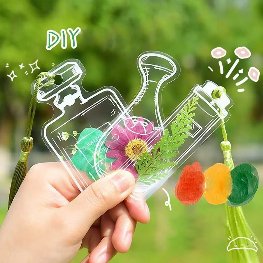 Transparentes DIY Lesezeichen Set mit gepressten Blumen für Herbarium-Aufkleber - Bild 1