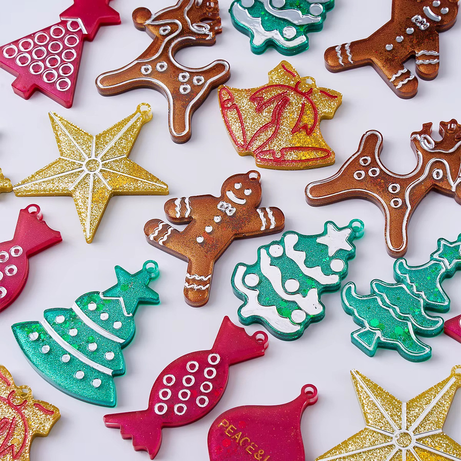 UDOCOOL Silikonformen für Weihnachtsornamente und DIY-Schmuck mit Motiven wie Lebkuchenmann, Elch und Schneeflocke in Multicolour - Bild 3
