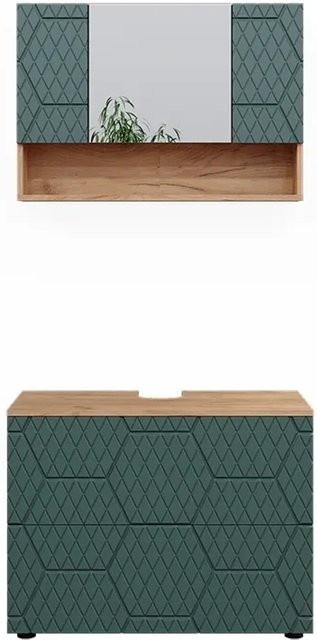 Vicco Badmöbel-Set Irma Eiche Grün Gold 2-teilig mit Spiegelschrank und Waschbeckenschrank Breite: 80 cm - Bild 2