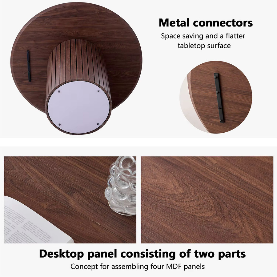 GrandCA HOME Skandinavischer Esstisch aus Massivholz, runder Tisch in Braun mit mattem Finish - Bild 2