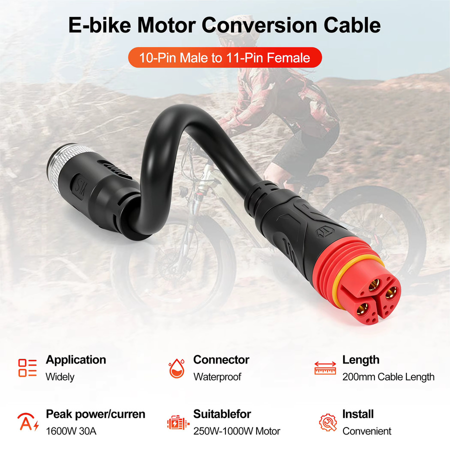 Bafang Nabenmotor-Adapterkabel L1019 10-poliger Stecker auf L1121 11-polige Buchse in Schwarz für E-Bike-Motor-Upgrades - Bild 3
