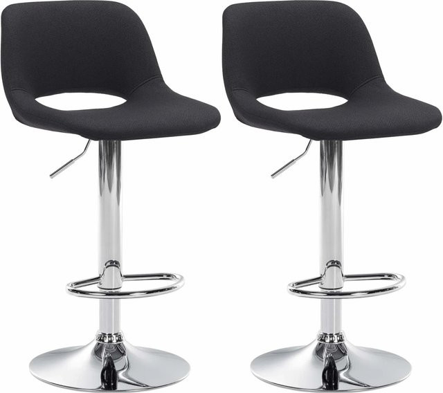 DELUKE Barhocker JAKSON 2er Set, Schwarz, Stoff und Kunstleder, mit Lehne und 360 Grad Drehsitz, Chrom-Gestell - Bild 1
