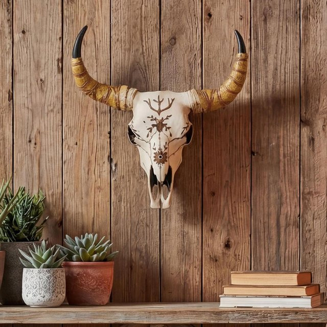 MCW Deko Schädel Stier Longhorn Kopf aus Polyresin in Beige, In-/Outdoor, Höhe: 41 cm - Bild 2
