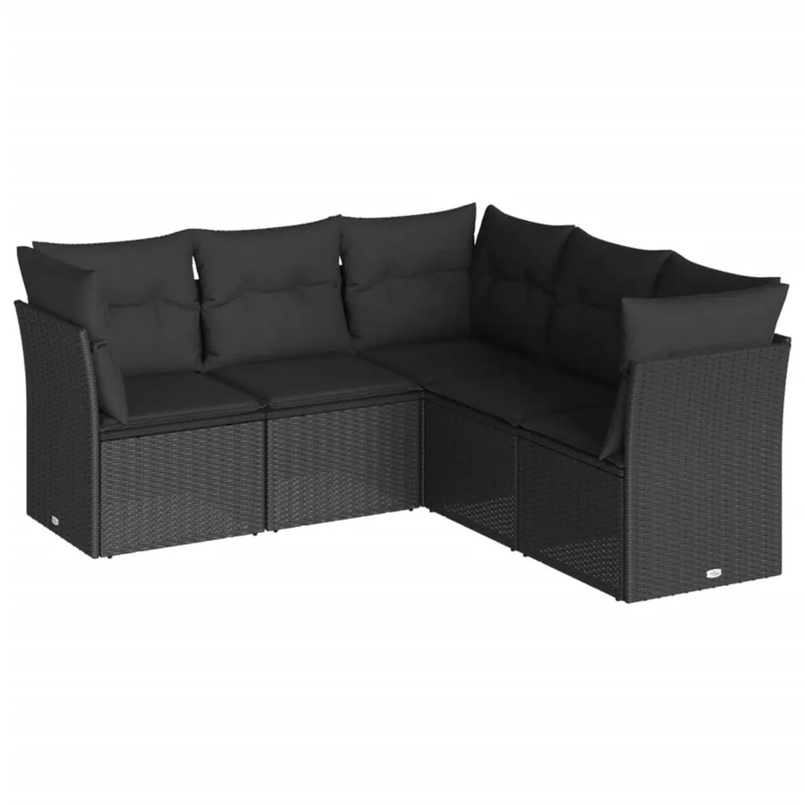 vidaXL 5-tlg Garten-Sofagarnitur in L-Form aus Poly Rattan und Metall in Schwarz mit Kissen und abnehmbaren Bezügen - Bild 2