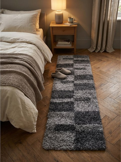 Hochflorteppich WERFEN von Kadima Design, kariert, Grau, B: 80 cm, T: 250 cm - Bild 1