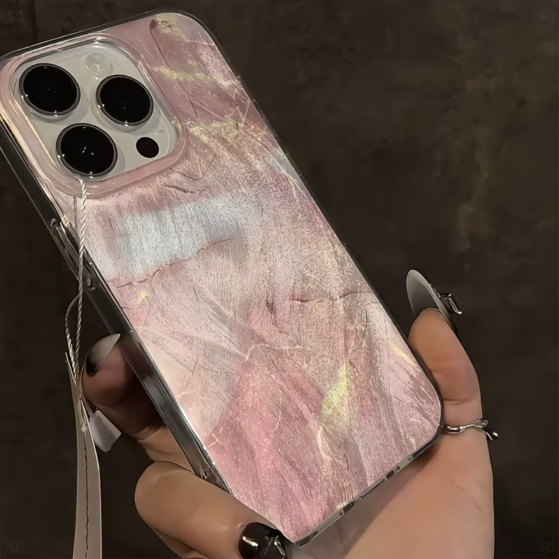 Apple iPhone Handyhülle aus TPU mit rosa Marmormuster und silberner Galvanisierung - Bild 2