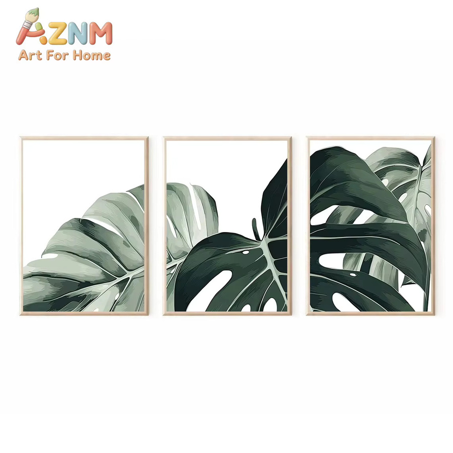 KAYOU Botanisches Wandkunst-Set mit grünen Blättern als Leinwanddruck im rechteckigen Design - Bild 3