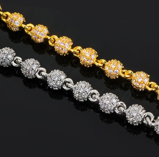 ESKEEM Halskette, 4 mm, Iced Out Diamant-Perlen, Cz-Stein, 18 Karat vergoldet, Damen - Bild 1