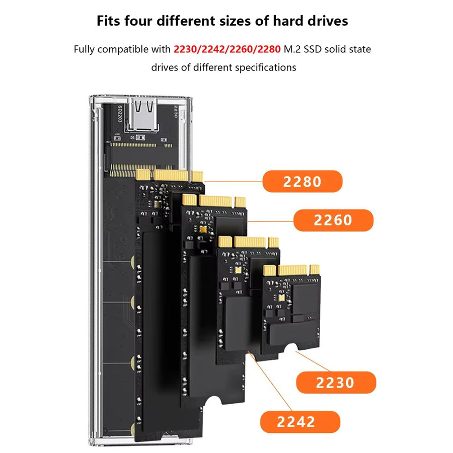 ROUHONG M.2 NGFF/NVME zu USB 3.0 Typ-C Mobiles Festplattengehäuse für SATA SSD, 5Gbps, Transparent - Bild 2