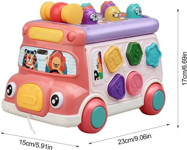 Linyi toy car Musikalisch Bus Spielzeug, mit geometrischem Baustein Set, Kunststoff, ab 3 Jahre - Bild 1