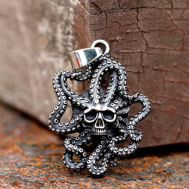 Halskette Edelstahl, Schädel Tintenfisch, Silber, Unisex - Bild 1