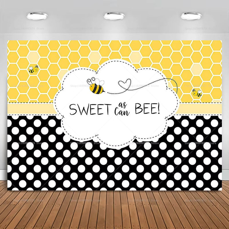Sweet As Can Bee Baby-Dusche Hintergrund aus Vinyl für Neugeborene und Gender Reveal Partys, mehrfarbig - Bild 1