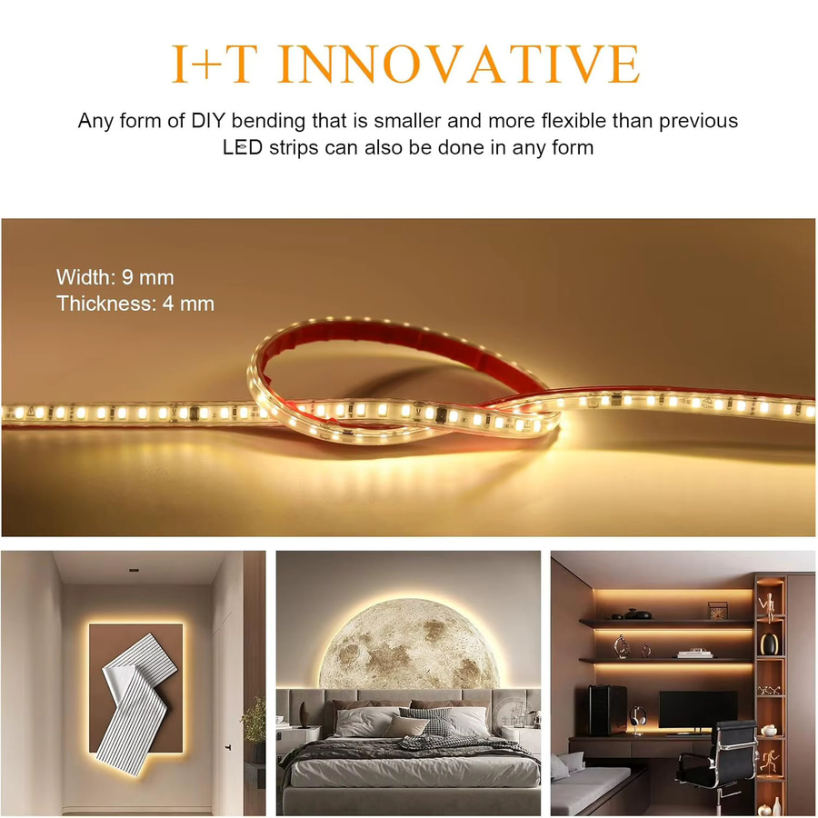WAAJEA LED-Unterbauleuchtenstreifen mit Klebstoff, IP65 wasserdicht, SMD2835, 220V, weißes Lichtband für Küche und Möbel - Bild 4