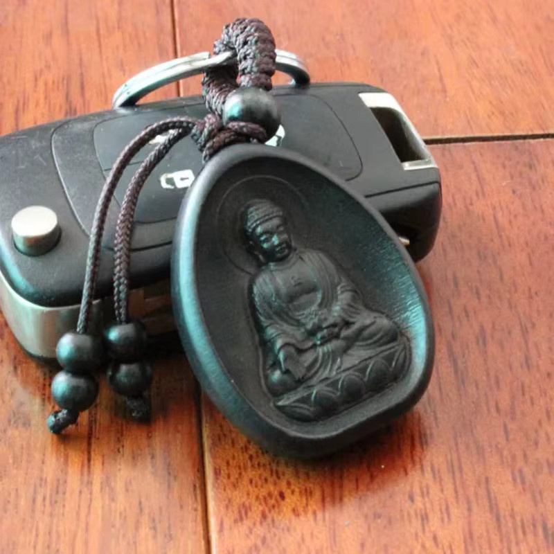 COCHETOP Schlüsselanhänger Holz, Amitabha Buddha, Schwarz, Unisex - Bild 2