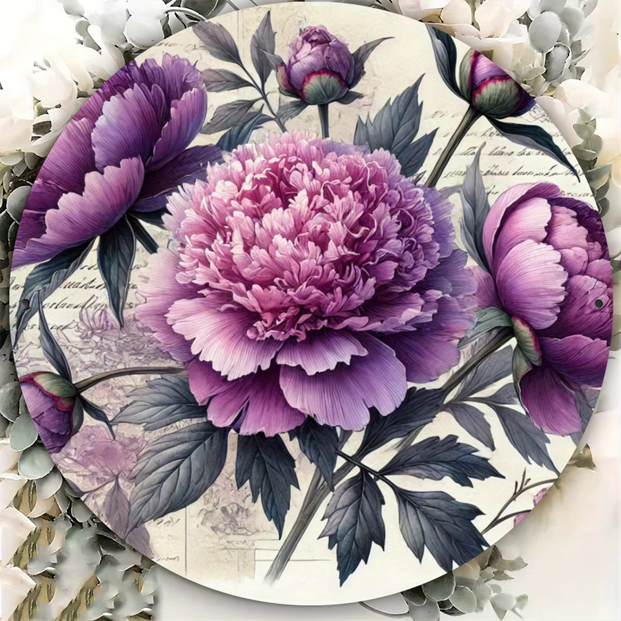 Potdemiel Rundes Metall-Wandschild mit floralem Design in Lila, B/T: 20,32 x 20,32 cm - Bild 3