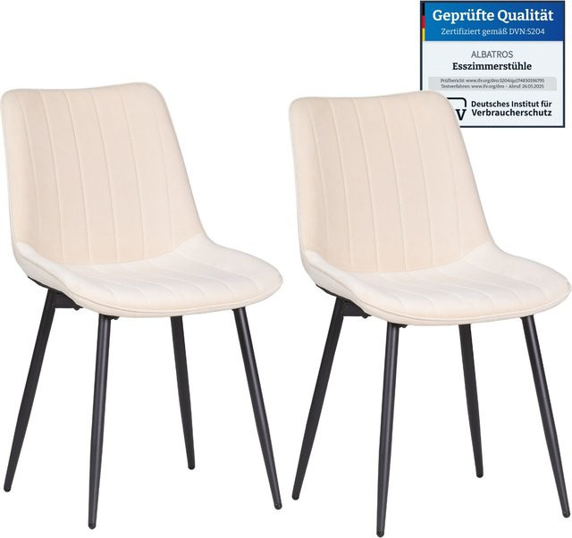 Albatros BOSA Samtstuhl Beige – 2er-Set Esszimmerstühle im modernen Retro-Design, gepolstert und ergonomisch - Bild 1