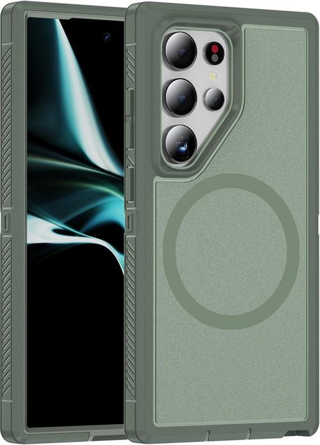 MagSafe Matte Armor Magnetische Schutzhülle mit Anti-Rutsch-Streifen für Samsung Galaxy S22, S23, S24, S25 Ultra und S23 FE in Blau und Grün - Bild 1