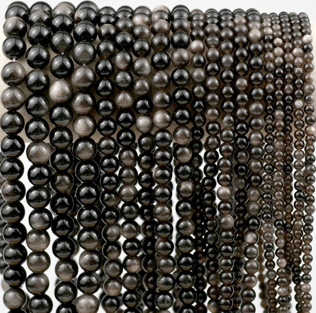 JHNBY Perlen Obsidian, Silber, 4-10 mm, Unisex - Bild 1