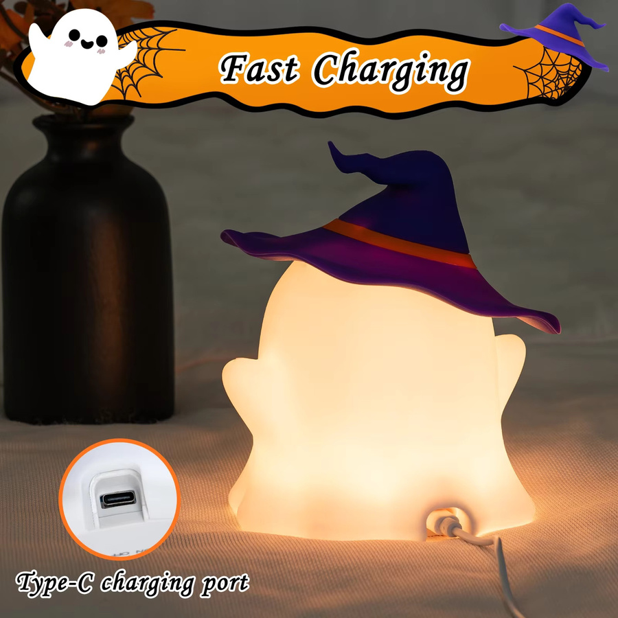 HPH Halloween Nachtlampe aus Silikon, wiederaufladbare Cartoon-Tischlampe in Weiß für das Kinderzimmer - Bild 4