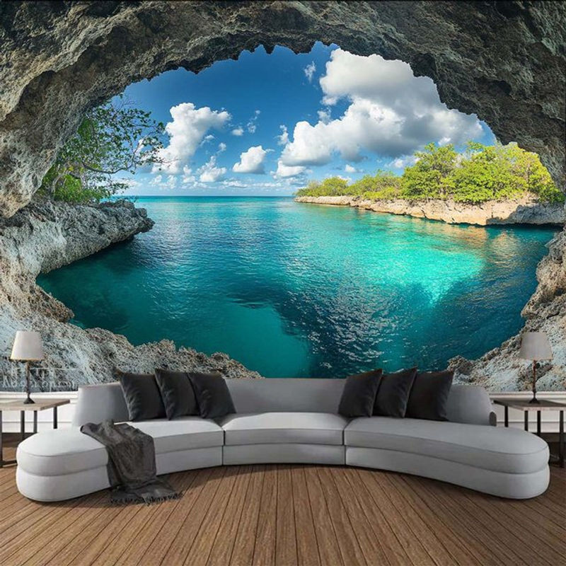 VIKAMA Wandteppich mit maritimem Strandmotiv in Blau, rechteckige Textil-Wandkunst für dein Wohnzimmer oder Schlafzimmer - Bild 1