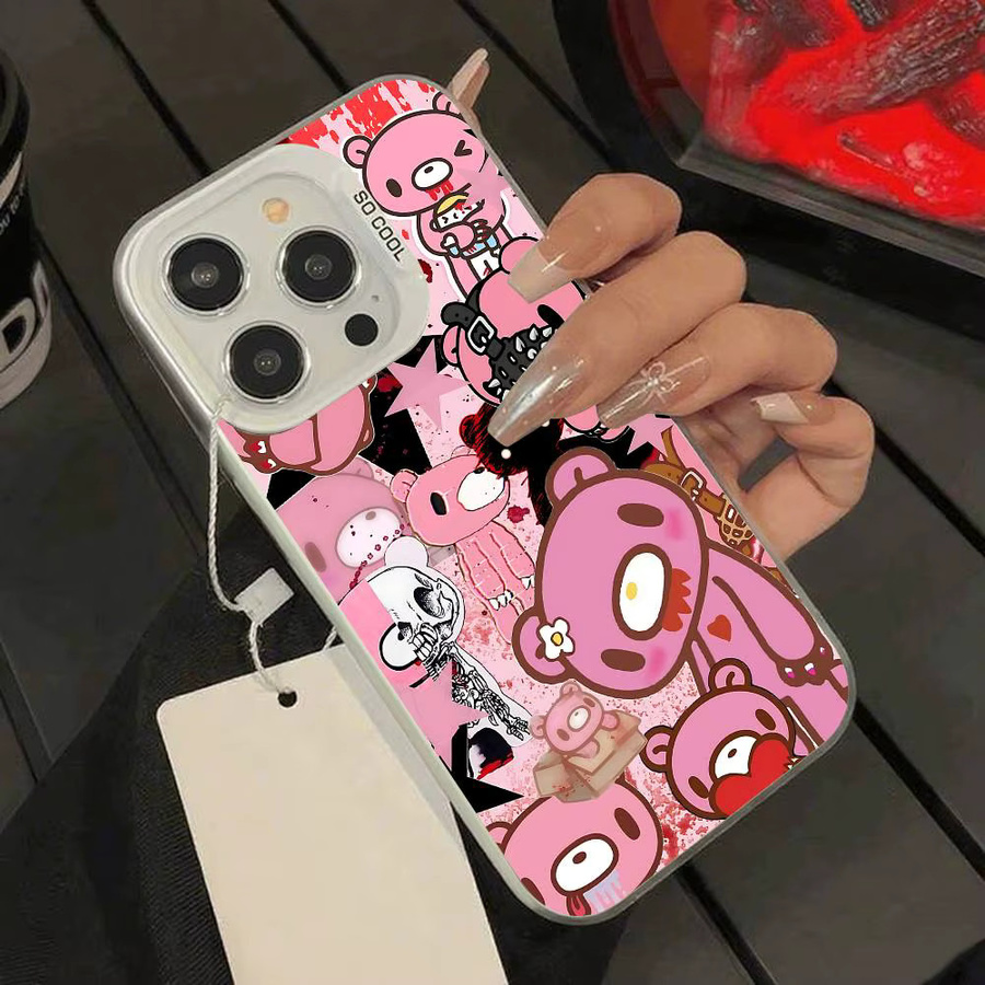 Mesuca Handyhülle mit Cartoon Gloomy Bear Design für iPhone 11 bis 17 Pro Max Plus, stoßfeste Rückseite, Farbe: Silber - Bild 5