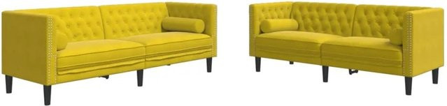 vidaXL 2-teiliges Chesterfield-Sofa-Set aus Gelbem Samt mit 2-Sitzer, 3-Sitzer und Nackenkissen - Bild 1