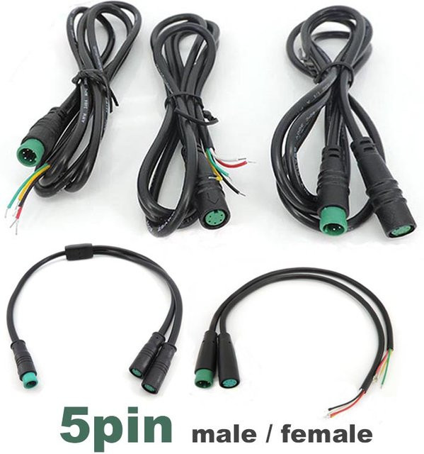 Wasserdichtes M8 E-Bike Verlängerungskabel mit 5-Pin-Stecker und Buchse in Schwarz - Bild 1