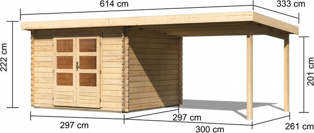 Blockbohlenhaus KARIBU Gartenhaus aus Fichtenholz in Anthrazit mit Anbaudach und Pultdach, B/T: 297 x 297 cm, 28 mm Bohlenstärke - Bild 1
