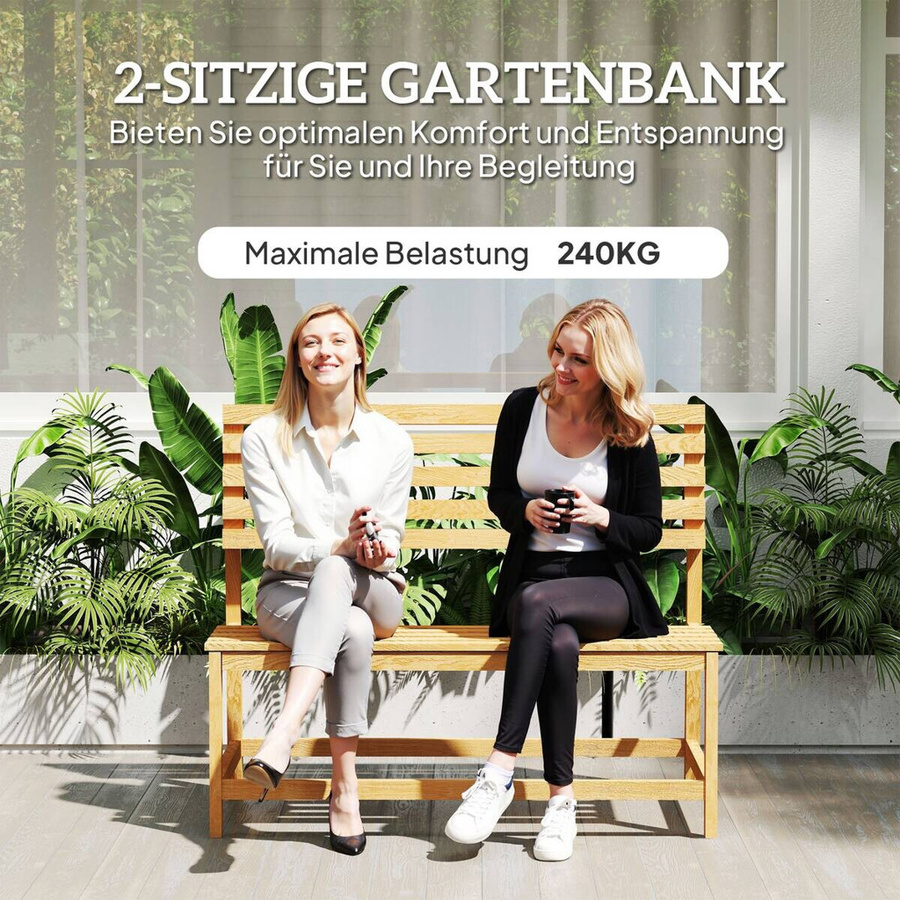 Outsunny Gartenbank aus Kiefernholz in Braun für Garten und Terrasse, B/H/L: 61 x 89 x 110 cm - Bild 5