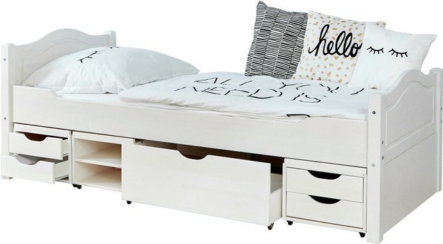 Einzelbett TiCAA Leni aus Kiefer Holz in Weiß mit Schubladen, B/T/H: 90 x 200 x 211 cm - Bild 1
