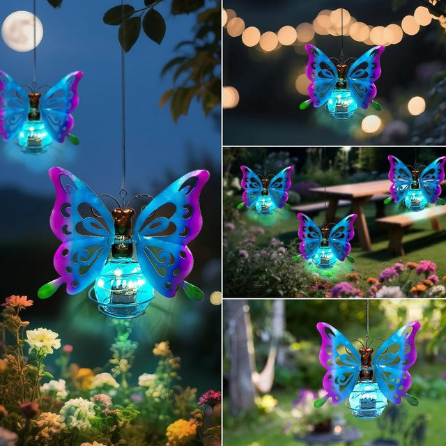 ATUOTIN Solarbetriebene Insektenstatue aus Metall mit LED-Lichterkette in Mehrfarbig, wasserdichte Garten-Dekoration zum Aufhängen - Bild 1