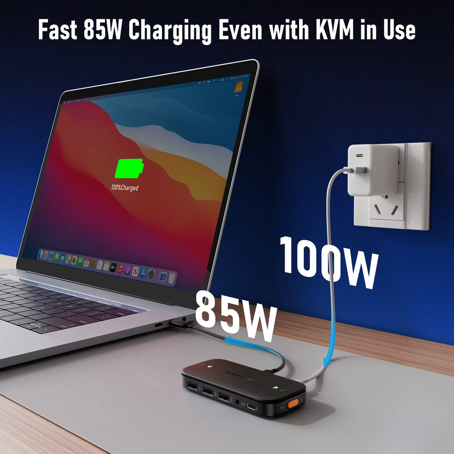 Lemorele H200 USB-C KVM-Switch mit Dual HDMI, USB-Hub, 4K@60Hz und 100W PD in Schwarz - Bild 3