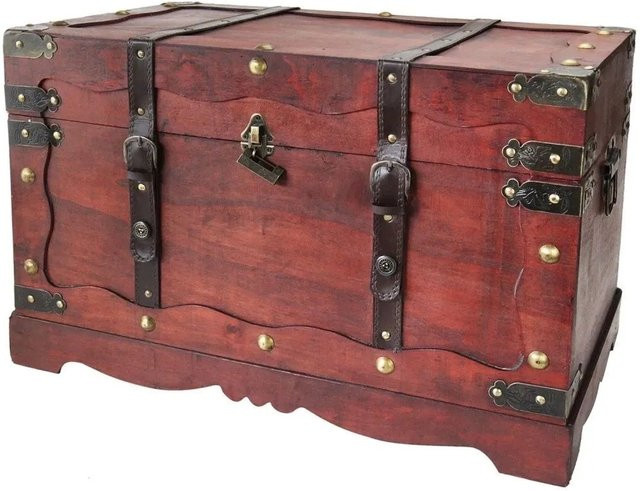 HMF Schatztruhe Schatzkiste aus Holz in Braun mit Schloss im Vintage-Stil, B/T/H: 60 x 35 x 38 cm - Bild 1