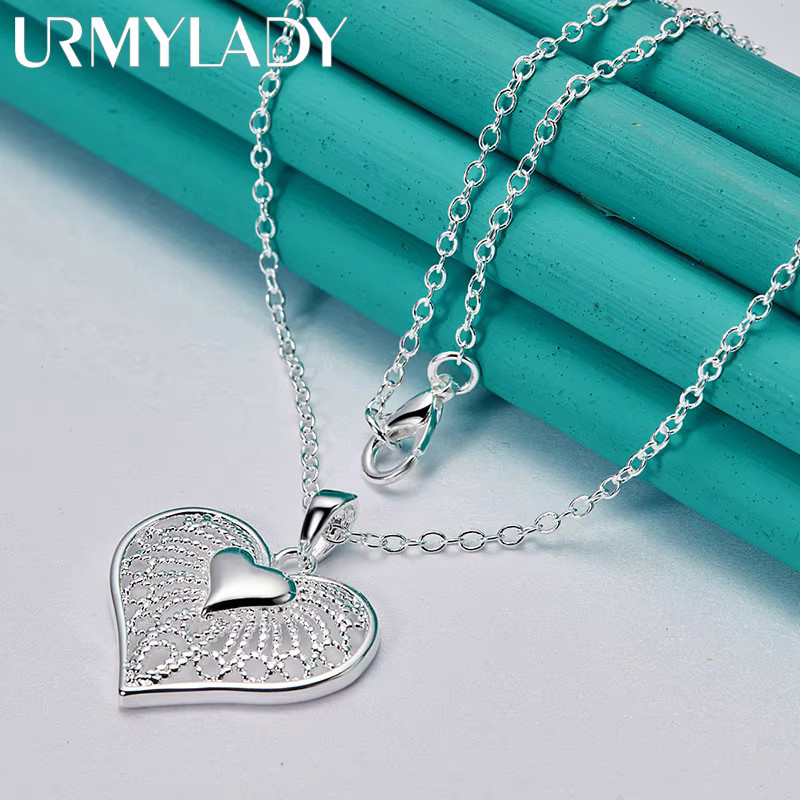 URMYLADY Halskette mit Herz-Anhänger, 925 Silber, Damen, 40,6 cm - Bild 3