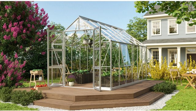 Vitavia Gewächshaus Olymp 9900 aus Aluminium Eloxiert in Silber mit Sicherheitsglas und Fundament für deine Pflanzenzucht im Garten - Bild 1