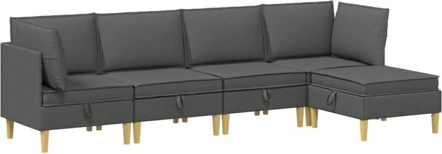 vidaXL Wohnzimmergarnitur L-Form in Dunkelgrau aus Stoff mit Ecksofas, Mittelsitzen, Hocker und Kissen - Bild 1