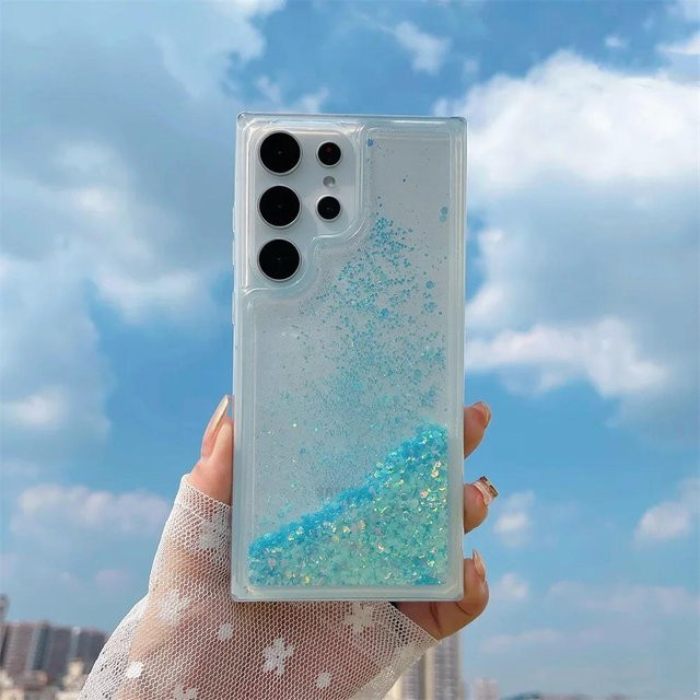 Glitzernde Treibsand Handyhülle für Samsung Galaxy S24 S23 S22 S21 S20 Ultra Plus FE A54 A34 A52 A12 A53 A33 A13 A51 in Blau, Pink, Gelb oder Transparent - Bild 1
