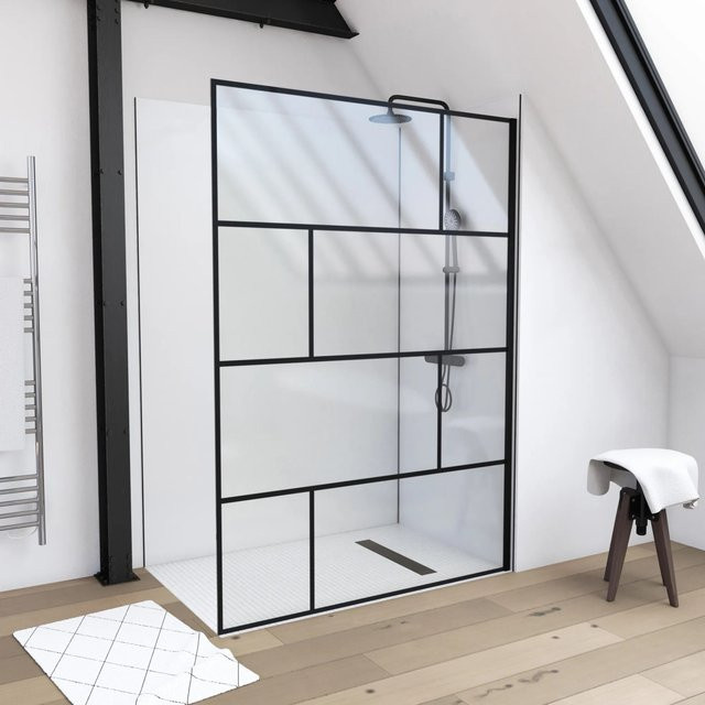 Aurlane Duschwand Walk-In Bricks in Schwarz und Transparent, B: 140 cm, H: 195 cm - Bild 1