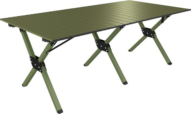 Outsunny Campingtisch mit aufrollbarer Tischplatte und X-Rahmen aus Metall, Klapptisch für Garten, Balkon und Camping, Farbe: Militärgrün, B: 116 cm, T: 59 cm, H: 43 cm - Bild 1
