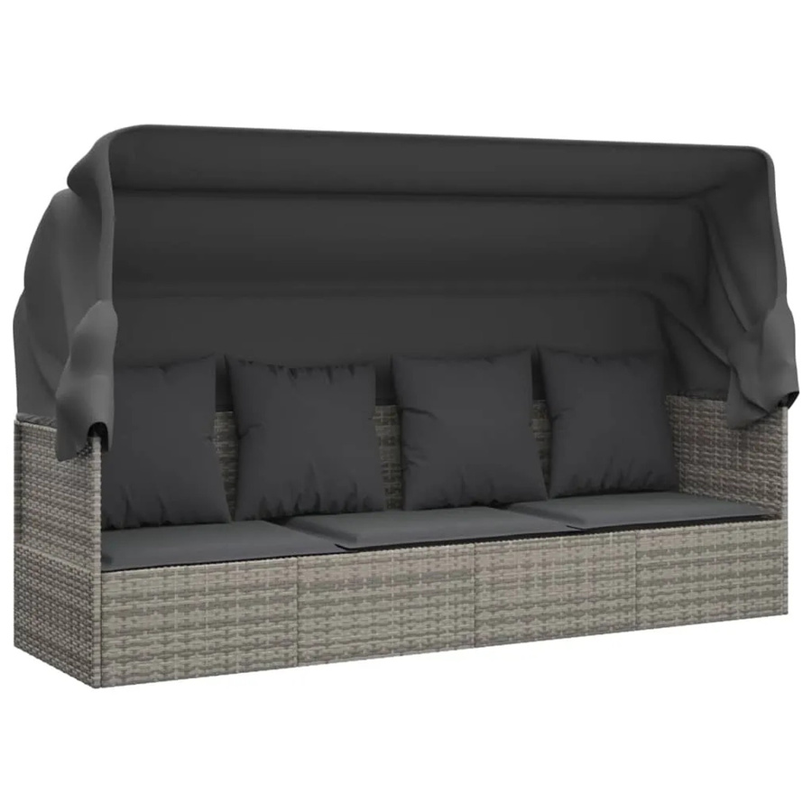 vidaXL Outdoor-Loungebett aus Polyrattan mit Sonnendach und Kissen in Grau - Bild 2