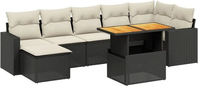 vidaXL 8-teilige Garten-Sofagarnitur aus Poly-Rattan und Akazienholz in Schwarz mit Kissen - Bild 1