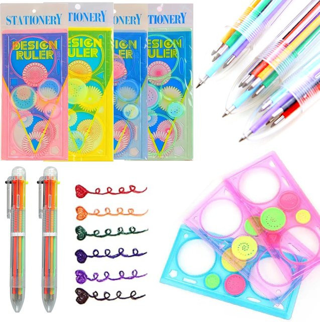 ZYF Spirograph Geometrisches Zeichenwerkzeug mit 6 Farbstiften für kreative Kurven und Kunst, Mehrfarbig und Rosa - Bild 1