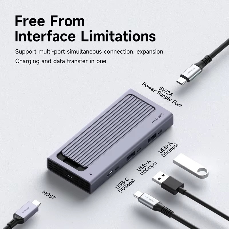 Hagibis M.2 SSD-Gehäuse mit USB-C-Hub und magnetischer Abdeckung in Grau, kompatibel mit Thunderbolt 4/3 für MacBook und PC - Bild 2