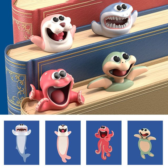 Kreatives 3D Lesezeichen im Shiba Inu und Octopus Design aus PVC für Schulbedarf und Briefpapier in Mehrfarbig - Bild 1