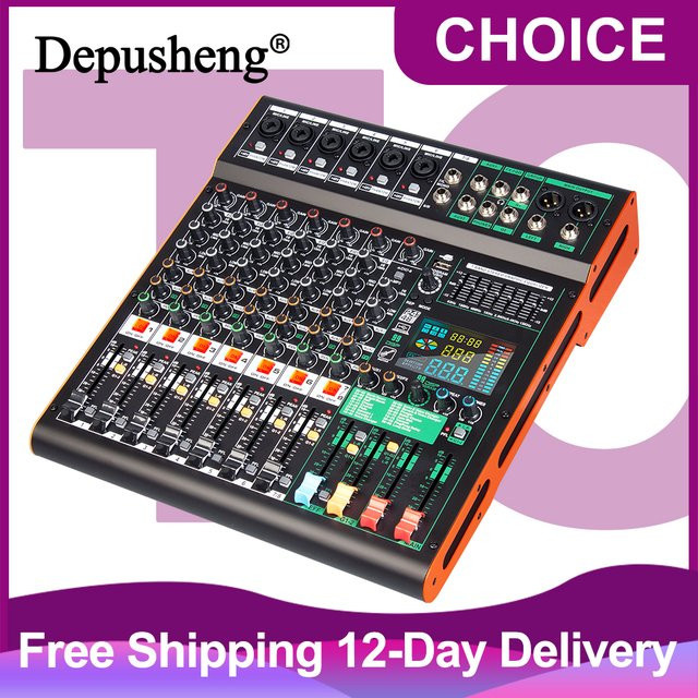 Depusheng TG8 Professioneller Audio-Mixer mit 99 DSP, 8 Kanälen, Dual Group und 48 V Phantomspeisung in Schwarz mit USB-Anschluss - Bild 1