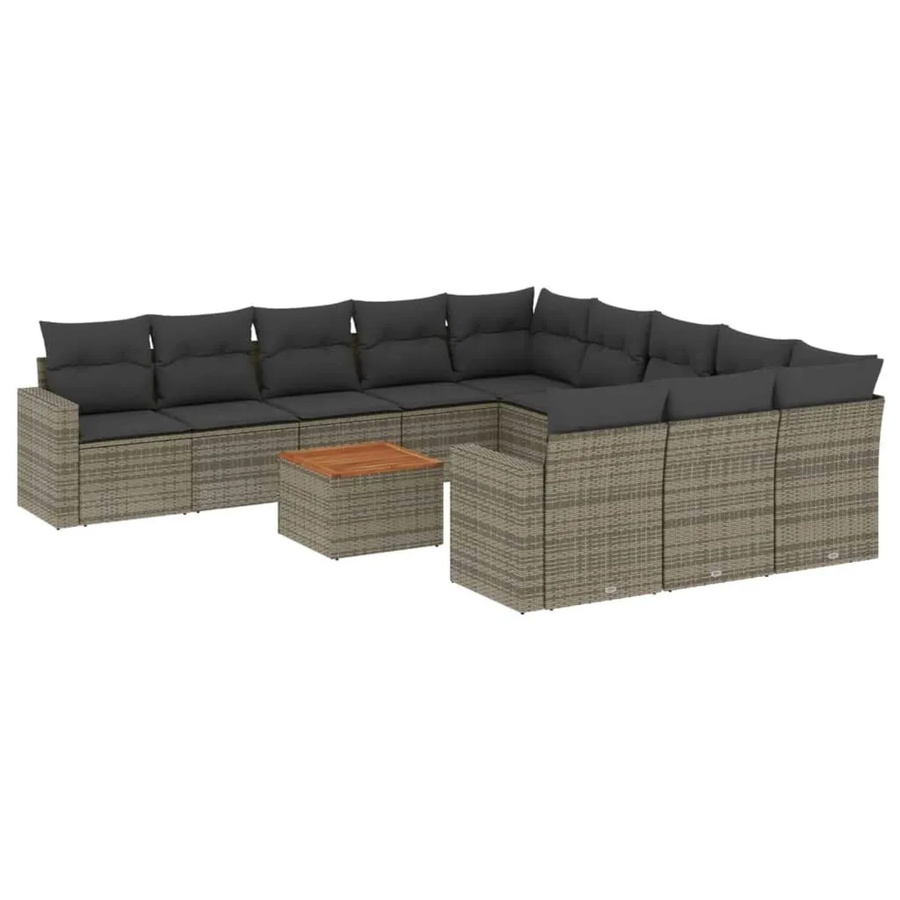 vidaXL 12-tlg. Garten-Sofagarnitur in L-Form aus Poly-Rattan mit Kissen und Couchtisch, Grau - Bild 2