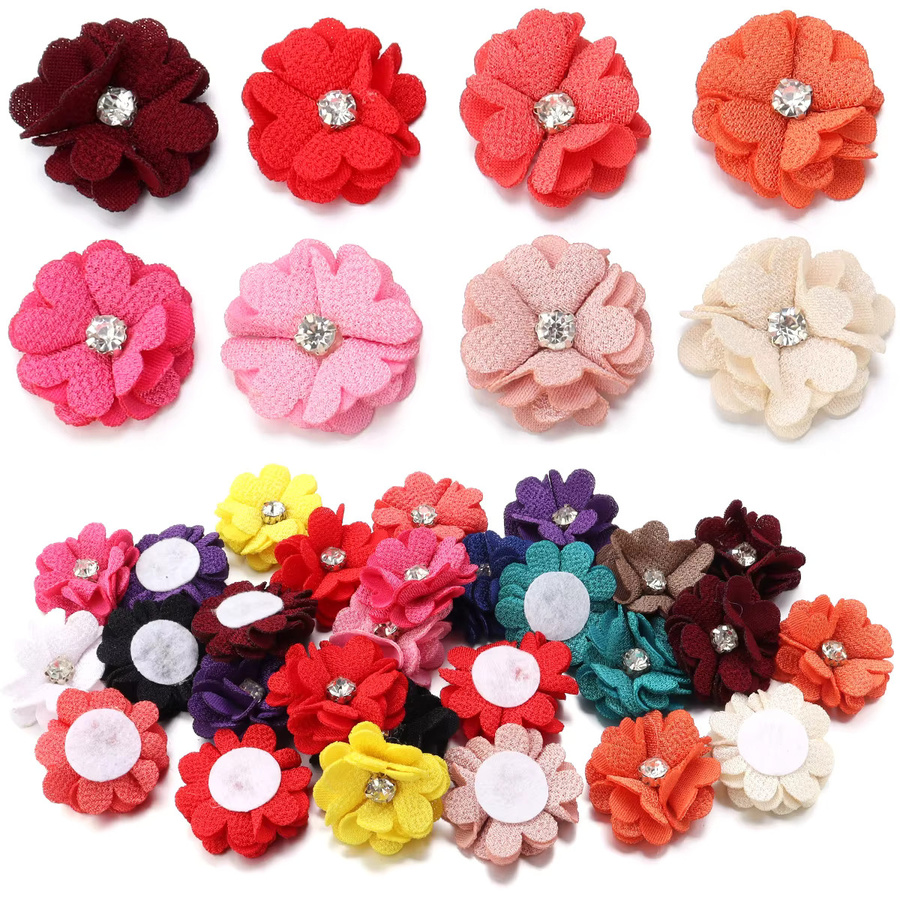 10 Stück Stoff Blumen Applikationen mit Perlen und Strass in Orange und Multicolour, Durchmesser: 3,5 cm, ideal für DIY Scrapbooking, Kleidung und Kopfbedeckungen - Bild 2