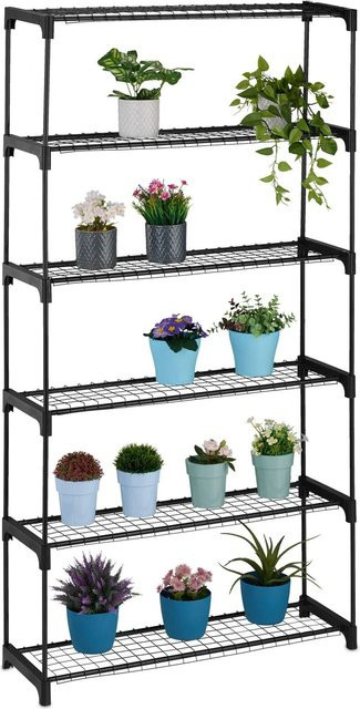 Relaxdays Blumenregal aus Metall in Schwarz mit 6 Ebenen und Stecksystem, H x B x T: 174 x 91 x 28,5 cm - Bild 1