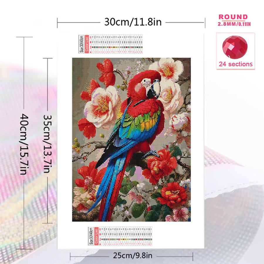 EverShine 5D-Diamantgemälde Papagei und Blumen als Mosaik-Bild mit quadratischen Strasssteinen in Multicolour, Breite: 30,0 cm, Höhe: 20,0 cm - Bild 2