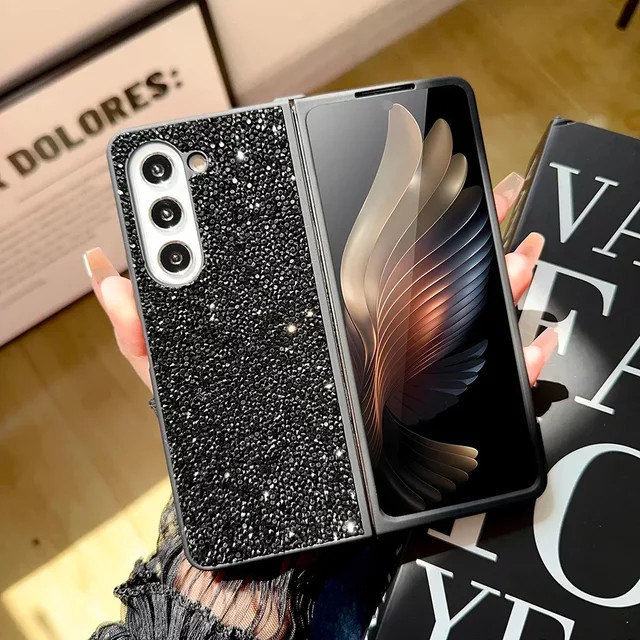 Handyhülle mit Strass-Glitzer-Paillettenbesatz für Samsung Galaxy Z Fold 6, 5, 4, 3 5G mit weichem TPU-Rahmen und stoßfester Rückseite in Purple oder Black - Bild 1